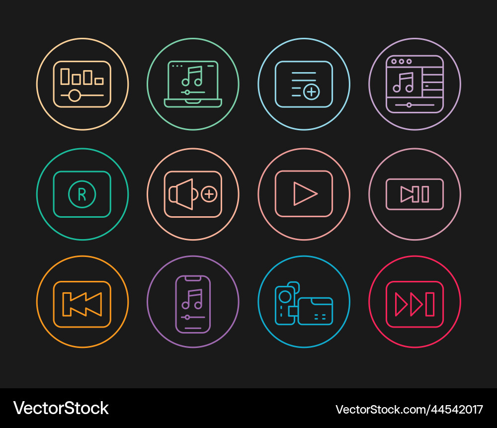 Set line fast forward pause button add playlist Set line fast forward pause button add playlist vector image
