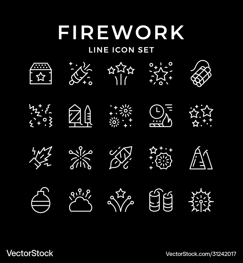 Set line outline icons firework Set line outline icons firework vector image
