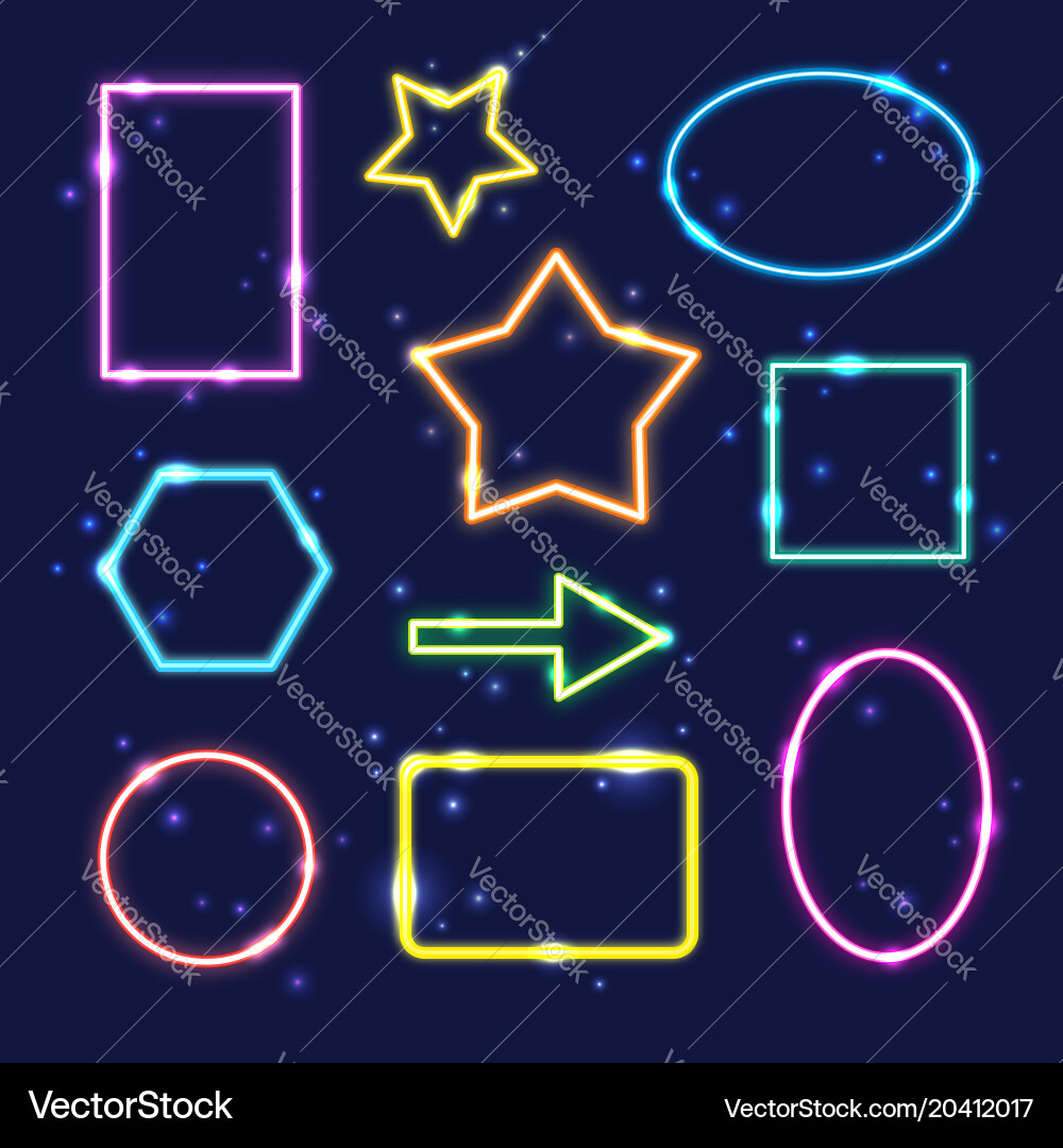 Set of colorful neon frames with space for text vector image