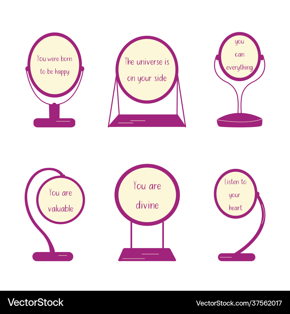 Set table mirrors with different messages flat Set table mirrors with different messages flat Vector Image