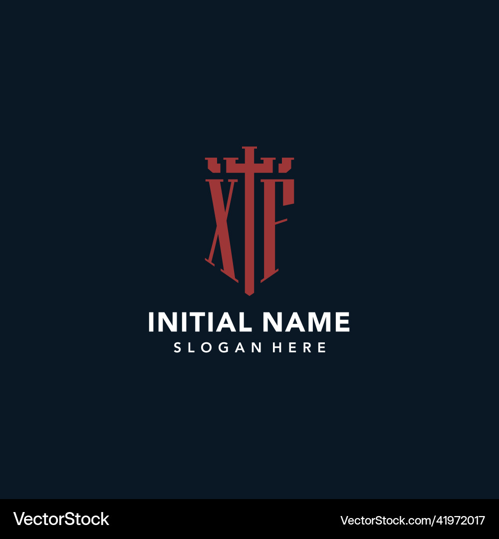 Xf initial monogram logos with sword and shield Vector Image