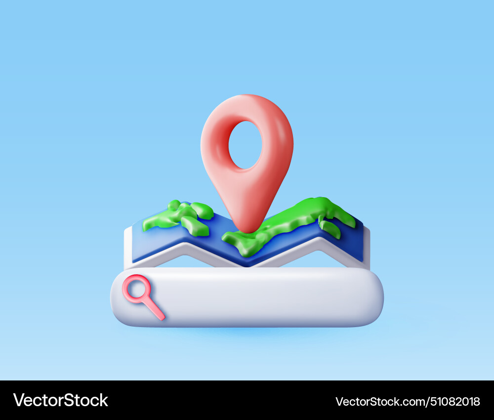 3d location folded paper map search bar and pin 3d location folded paper map search bar and pin Vector Image