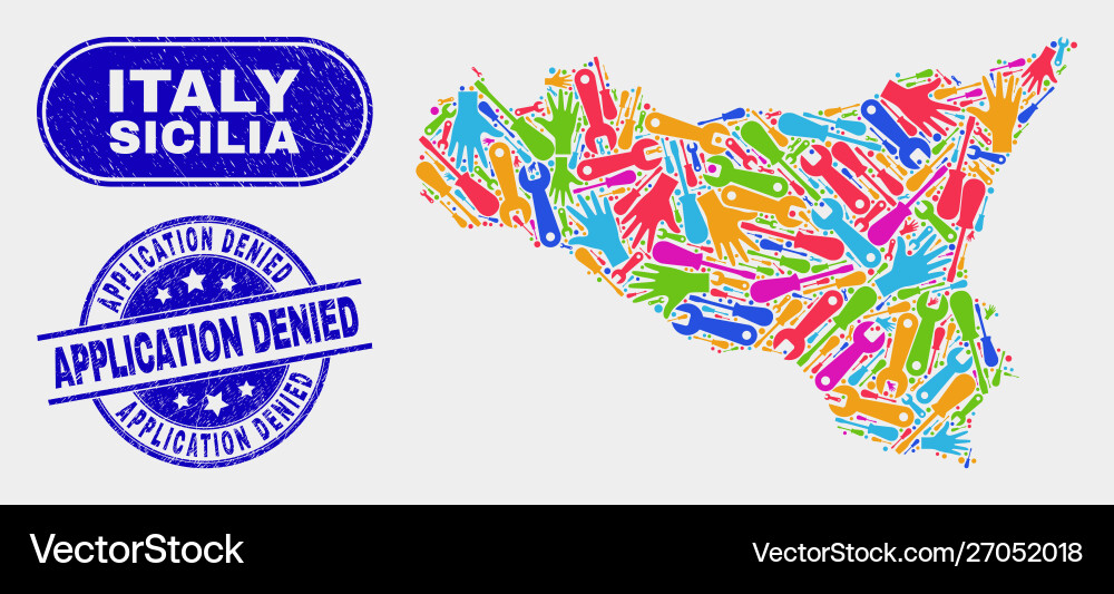 Assembly sicilia map and scratched application Vector Image