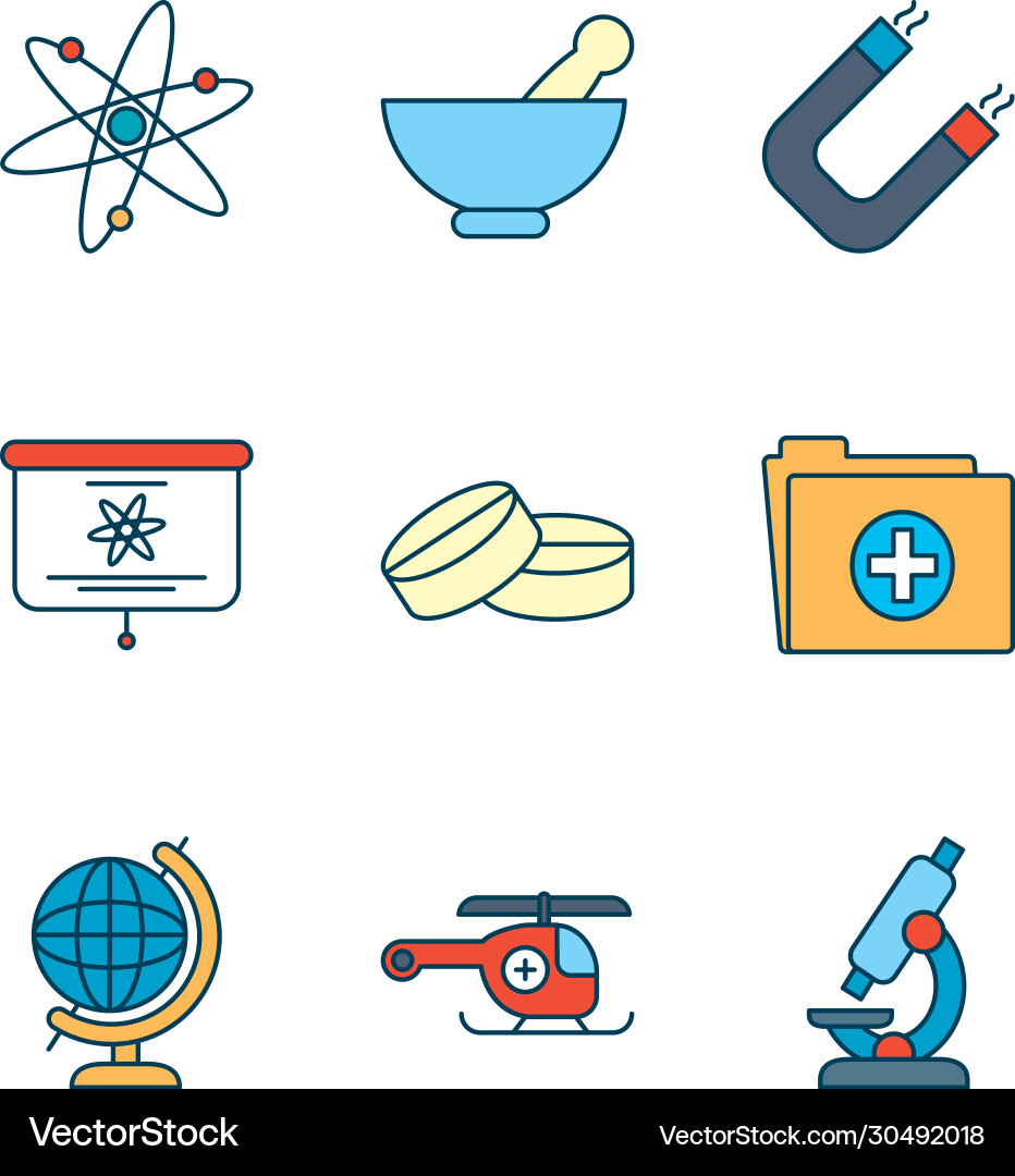 Atom and science investigation icon set line Atom and science investigation icon set line vector image