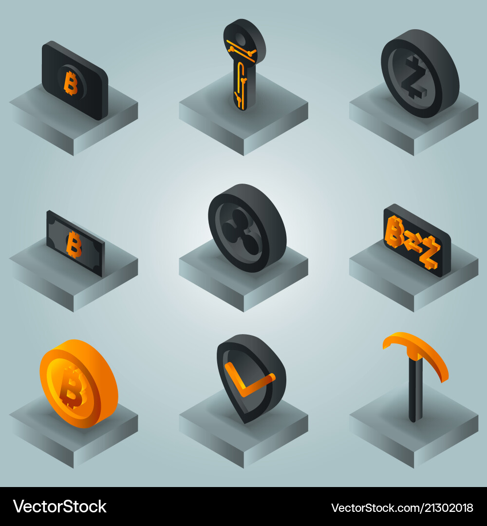 Blockchain color gradient isometric icons Blockchain color gradient isometric icons vector image