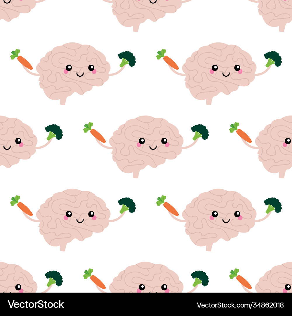 Brain character with vegetables seamless pattern Brain character with vegetables seamless pattern vector image