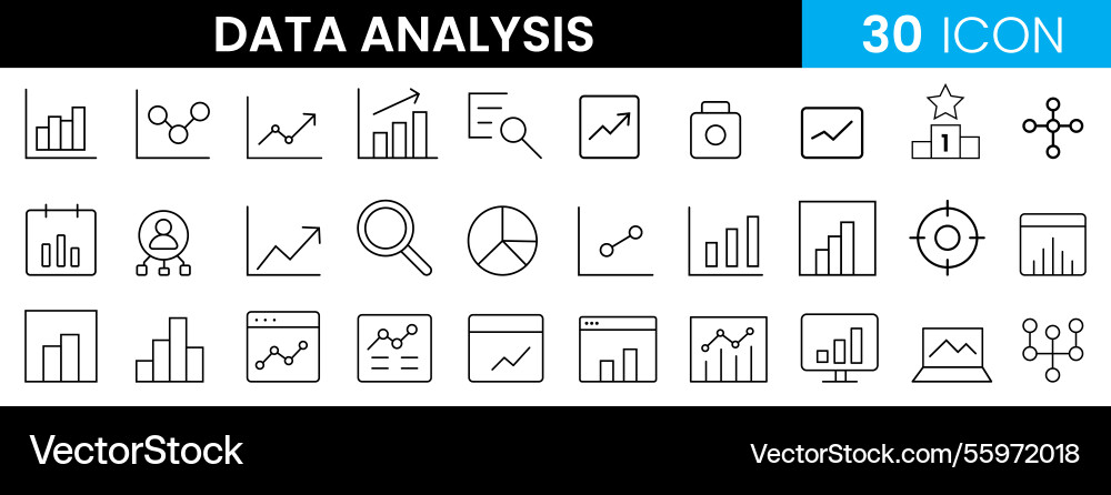 Collection of data analysis line icon business Vector Image