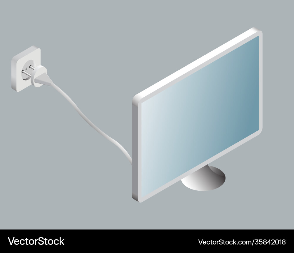 Computer monitor with power socket in isometric Computer monitor with power socket in isometric vector image