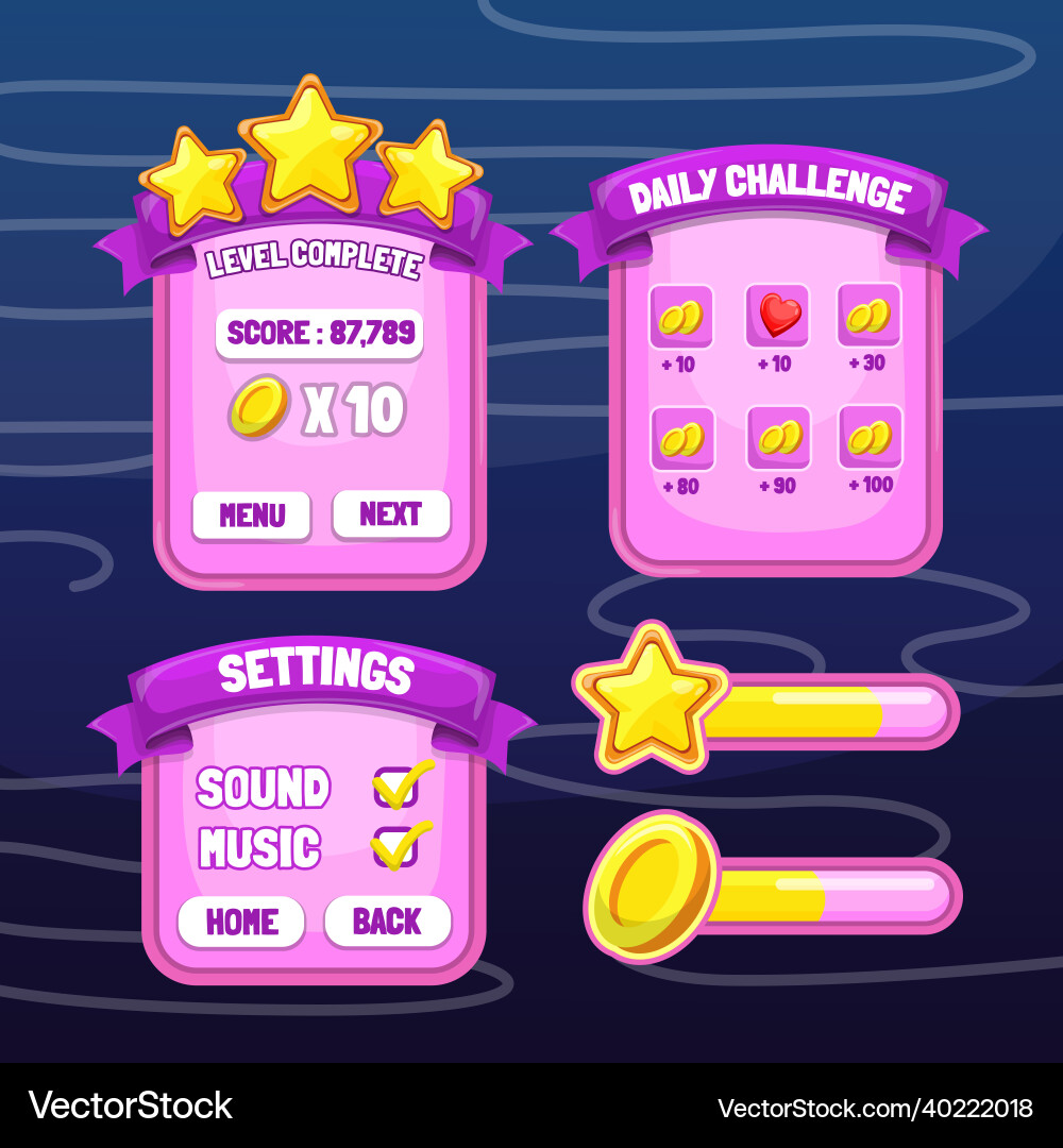 Game template gui kit interface log in page Game template gui kit interface log in page vector image