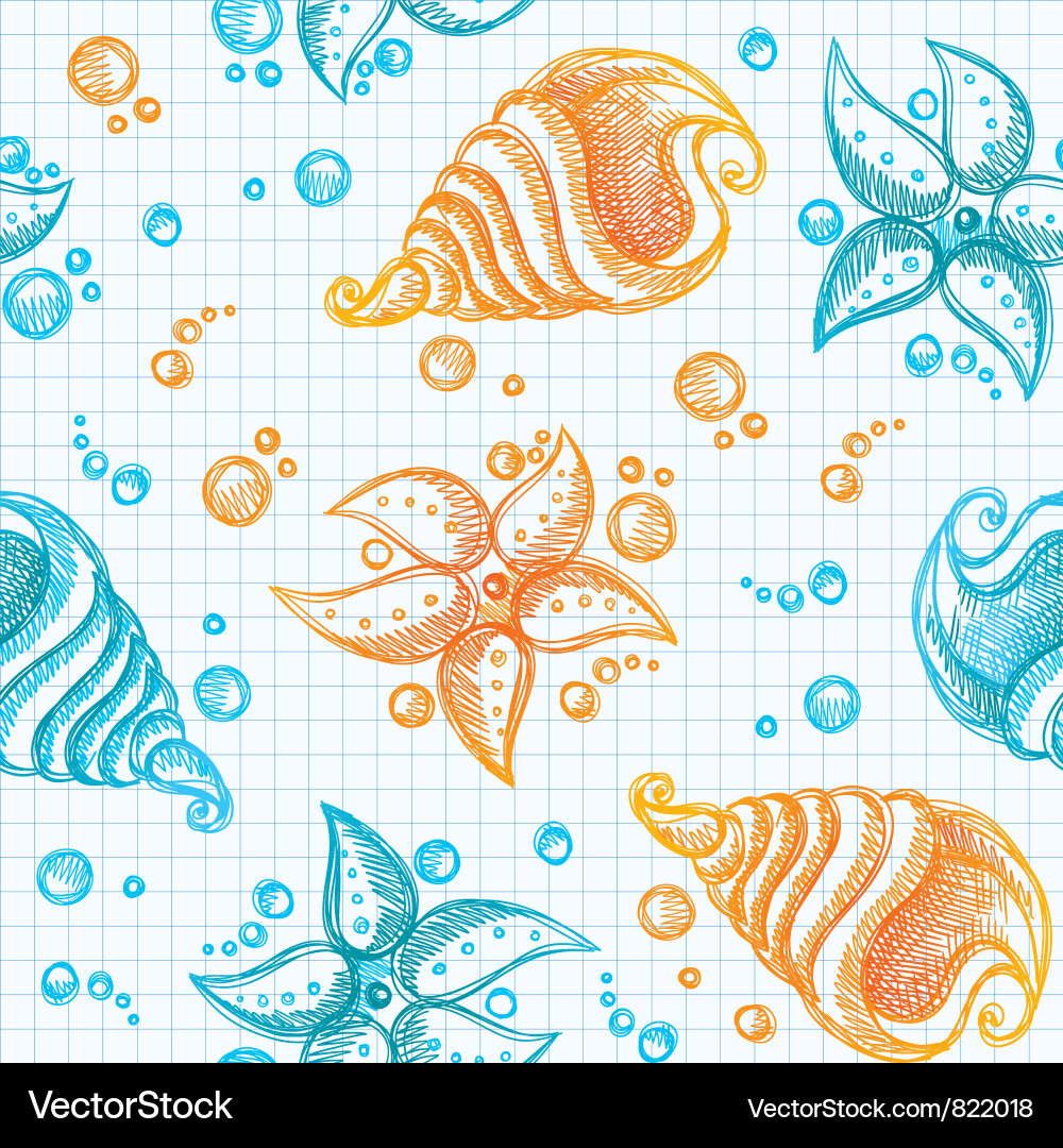 Hand drawn pattern of starfishes and shells Vector Image