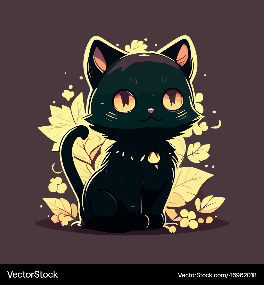 Kawaii anime black witchs magical kitten – Royalty-Free Vector | VectorStock, image size:1000x1080
