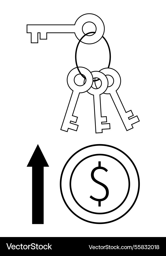 Keys on a ring with dollar coin and upward arrow Keys on a ring with dollar coin and upward arrow vector image