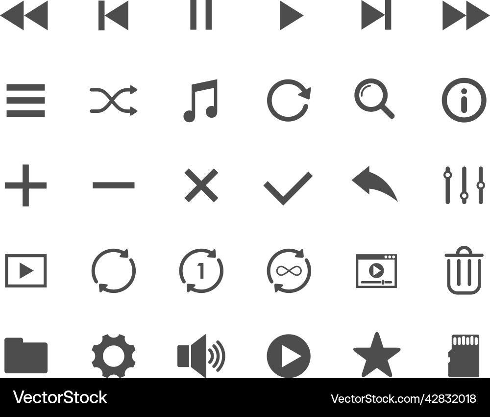 Media player web icons ui elements Media player web icons ui elements vector image