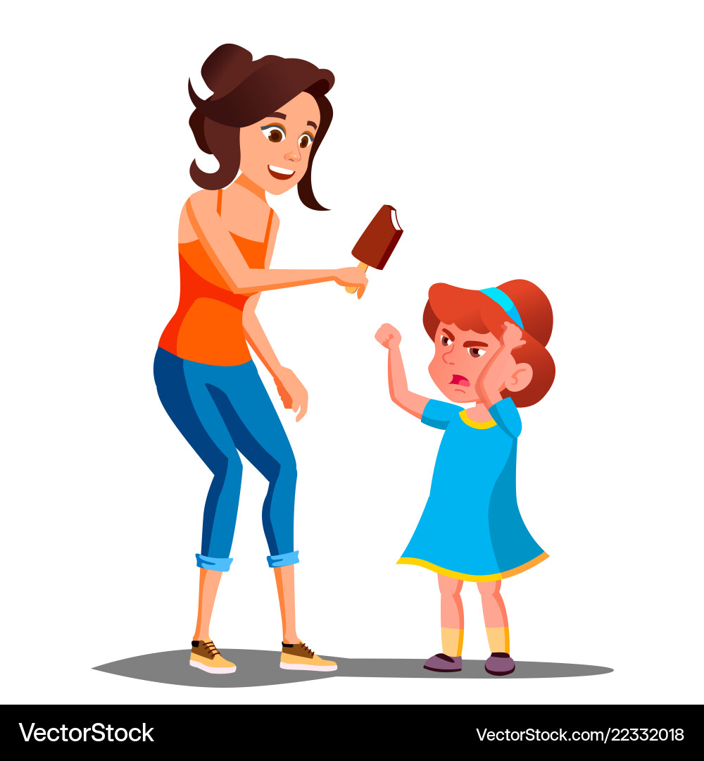 Mother gives ice cream to a crying child Mother gives ice cream to a crying child vector image