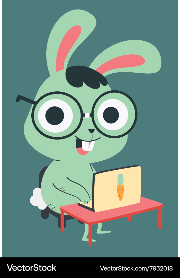Nerd bunny in front of a computer vector image