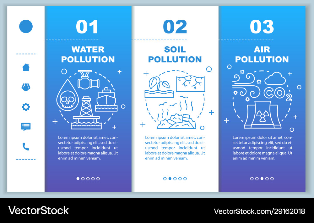 Pollution onboarding mobile web pages template Pollution onboarding mobile web pages template vector image