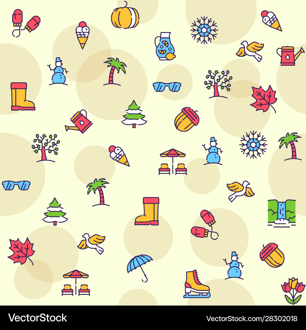 Seasons items color linear icons set Seasons items color linear icons set vector image