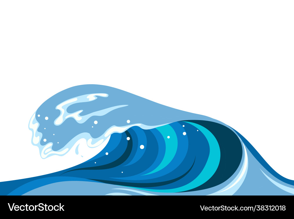Tsumani wave in flat cartoon style Tsumani wave in flat cartoon style Vector Image