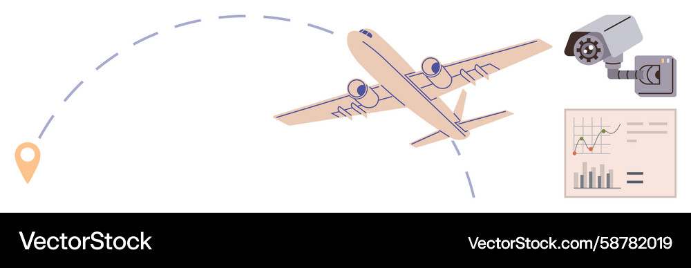Airplane tracking with navigation security camera Airplane tracking with navigation security camera Vector Image