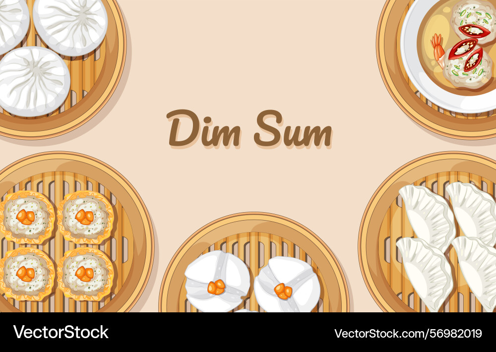 Assorted dim sum in bamboo steamers features Assorted dim sum in bamboo steamers features vector image