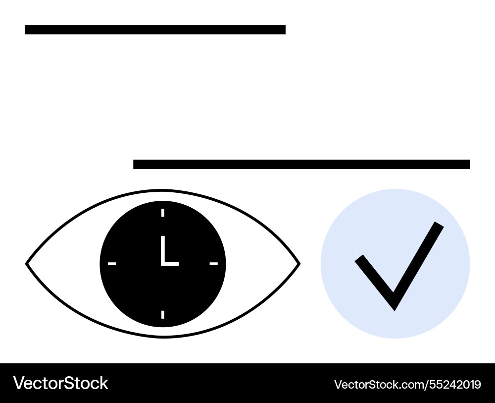 Clock within an eye with checkmark symbolizing Clock within an eye with checkmark symbolizing vector image