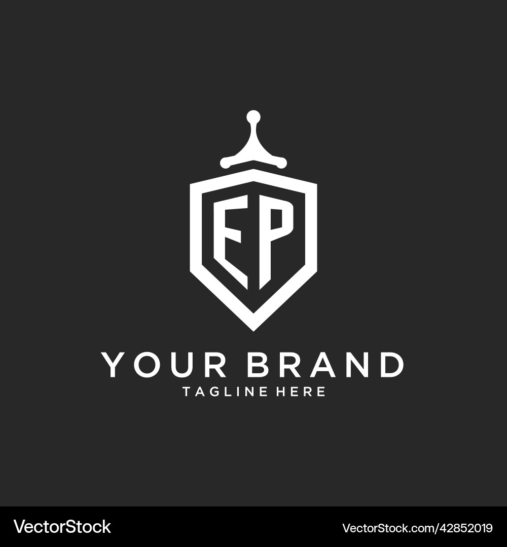 Ep monogram logo initial with shield guard shape Ep monogram logo initial with shield guard shape Vector Image