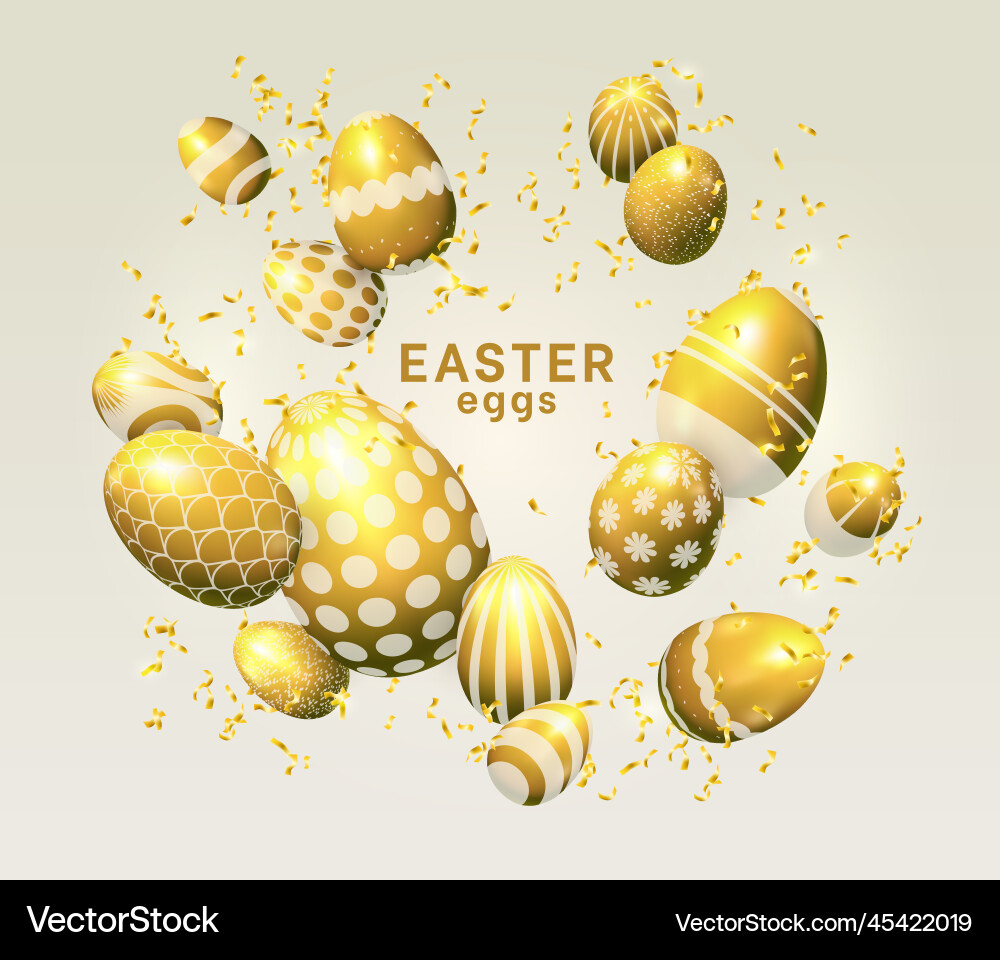 Golden Easter Eggs - 3D Abstract Vector Image