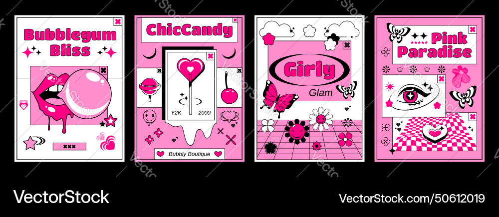 Pink girly poster design template in y2k style Pink girly poster design template in y2k style vector image