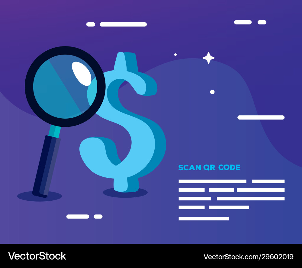 Scan qr code with magnifying glass and symbol Scan qr code with magnifying glass and symbol vector image