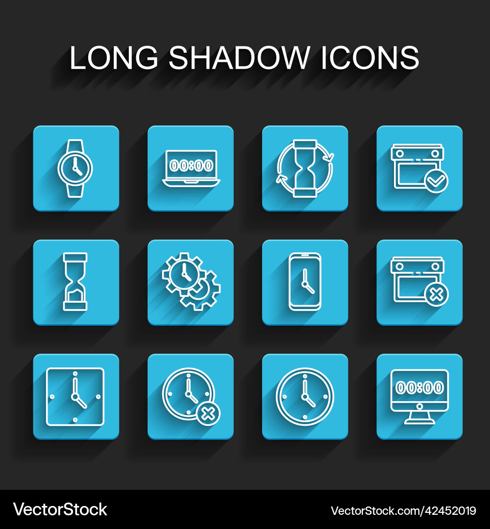 Set line clock delete wrist watch on monitor vector image
