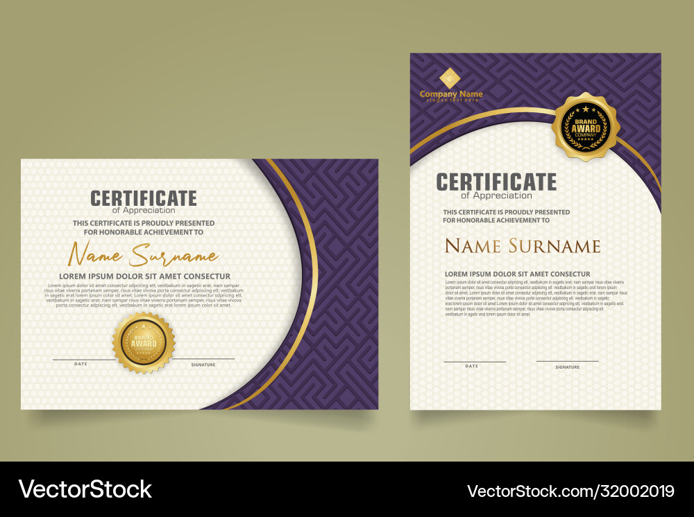 Set vertical and horizontal certificate template Vector Image