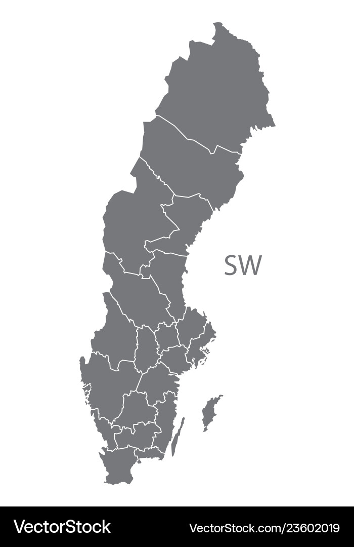 Sweden County Map - Grey Vector Image