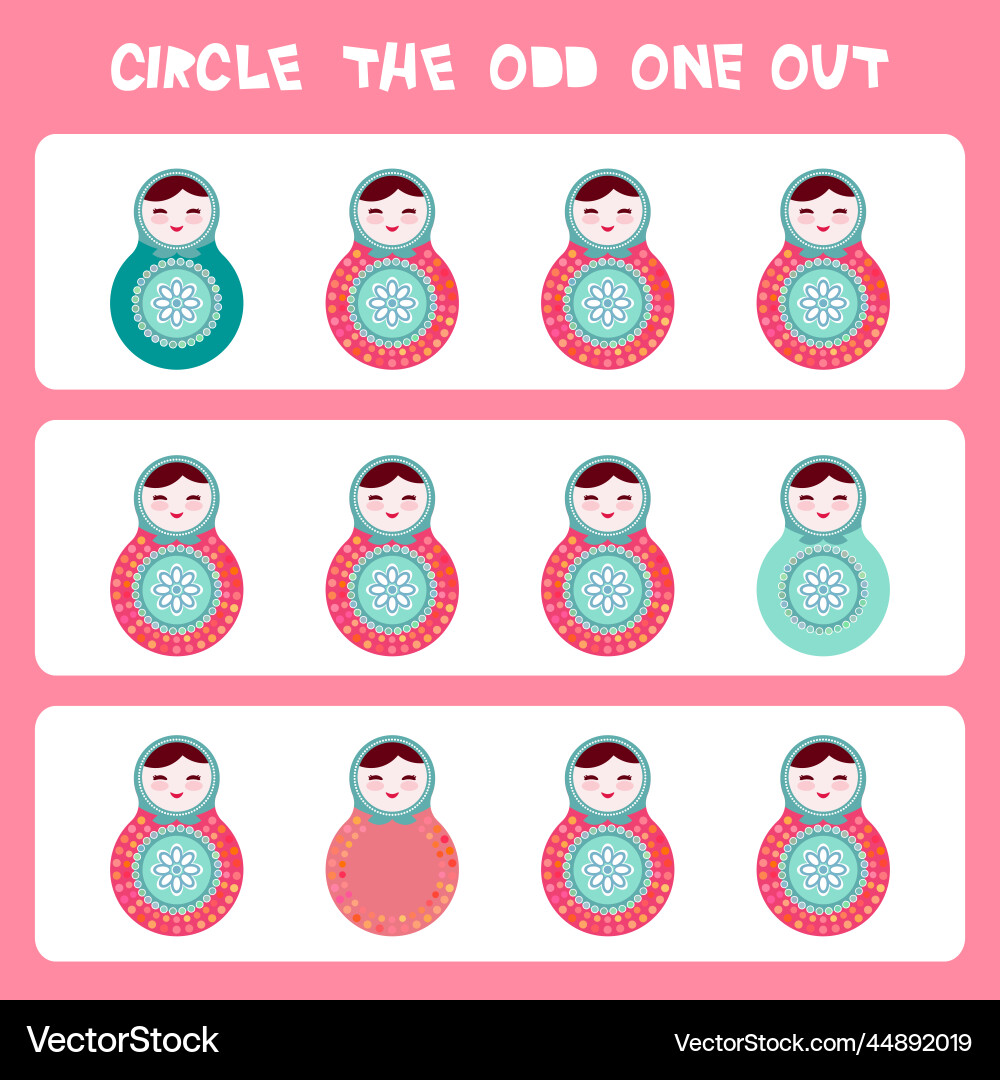 Visual logic puzzle circle the odd one out kawaii Visual logic puzzle circle the odd one out kawaii vector image
