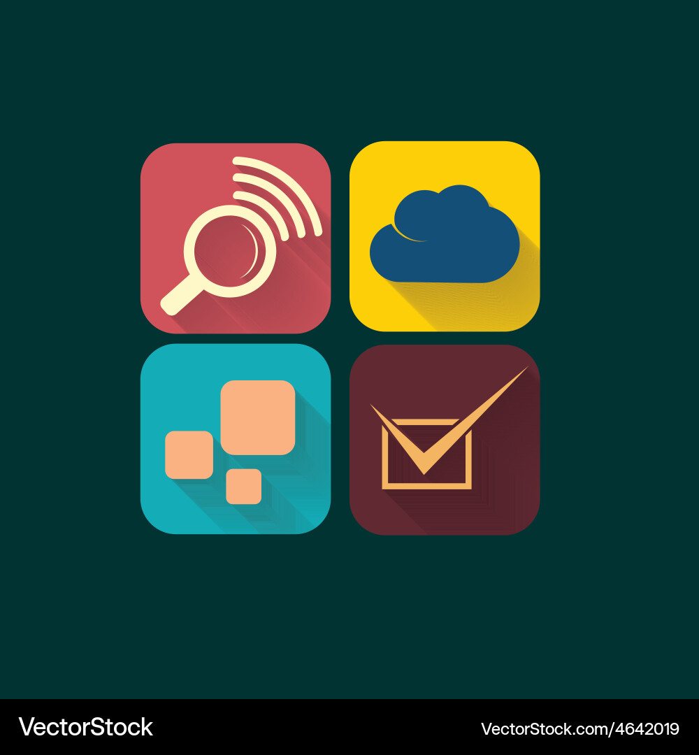 Web icons set in flat design with long shadows vector image