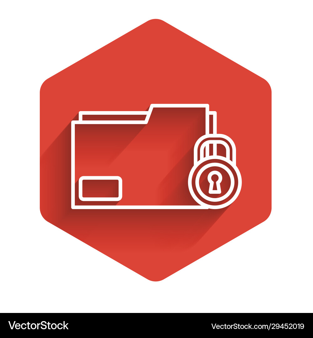 White line folder and lock icon isolated with long White line folder and lock icon isolated with long vector image