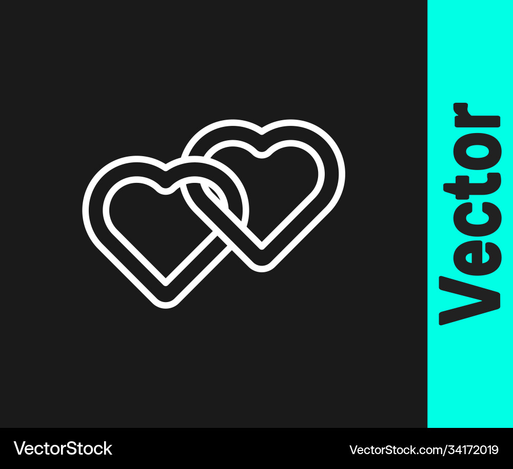 White line two linked hearts icon isolated Vector Image