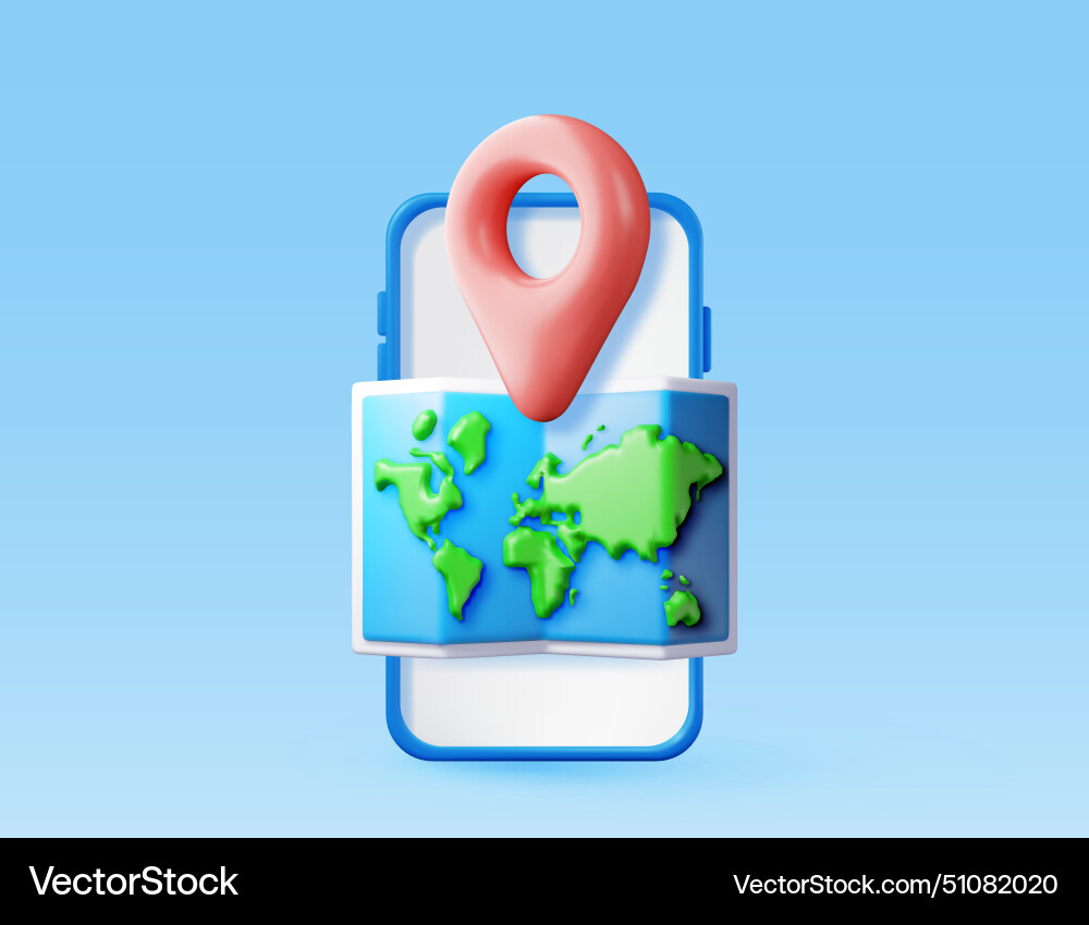3d location world map and pin in smartphone 3d location world map and pin in smartphone vector image