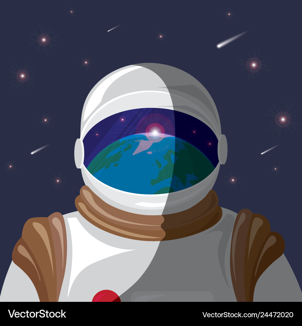 Cosmonaut in outer space with reflection vector image