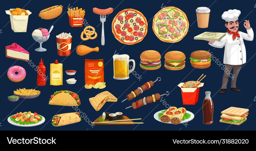 Fast Food & Desserts Cartoon Set Vektorbild