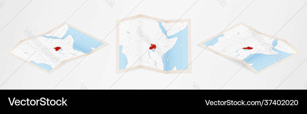 Folded map uganda in three different versions Folded map uganda in three different versions vector image