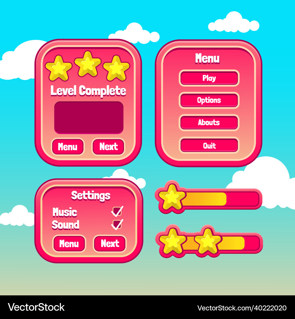 Game template gui kit interface log in page vector image