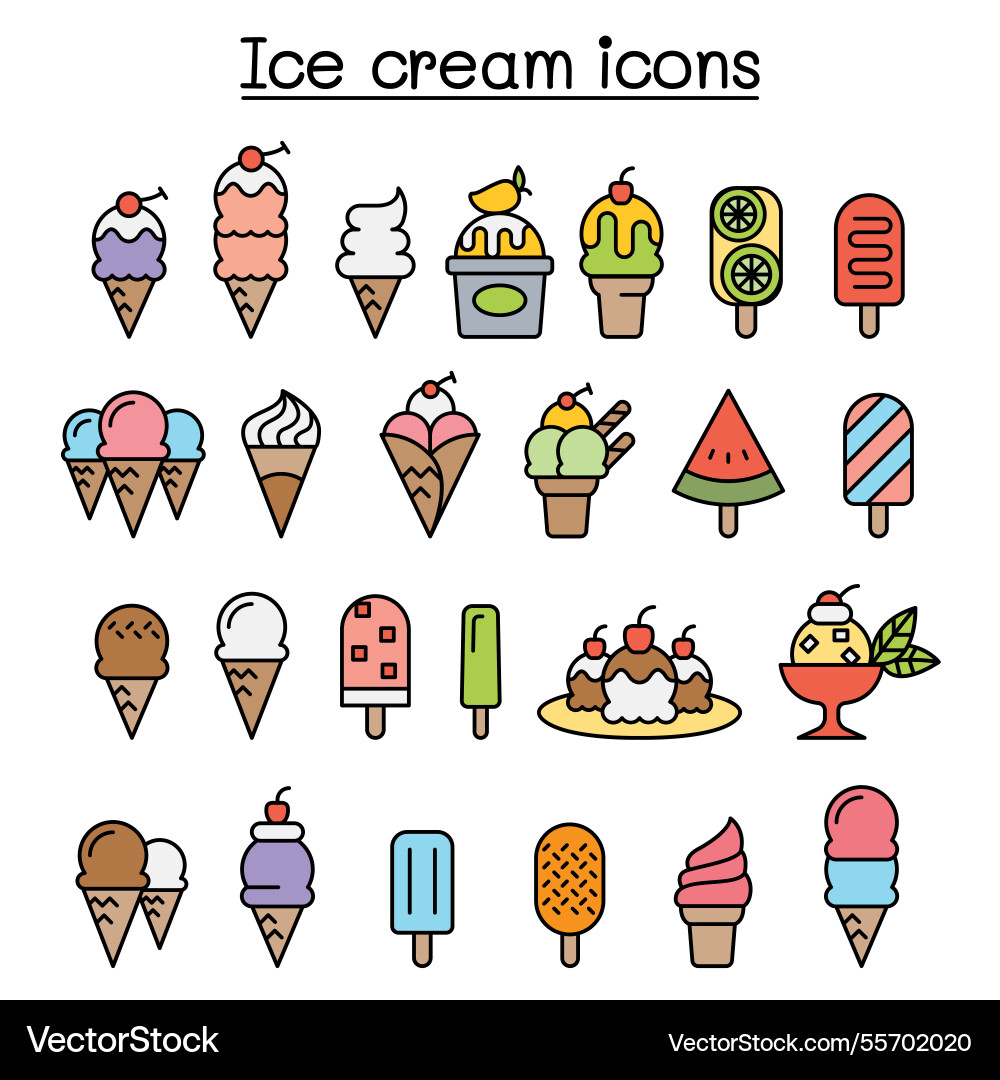 Ice cream icon set in colorline style Ice cream icon set in colorline style vector image