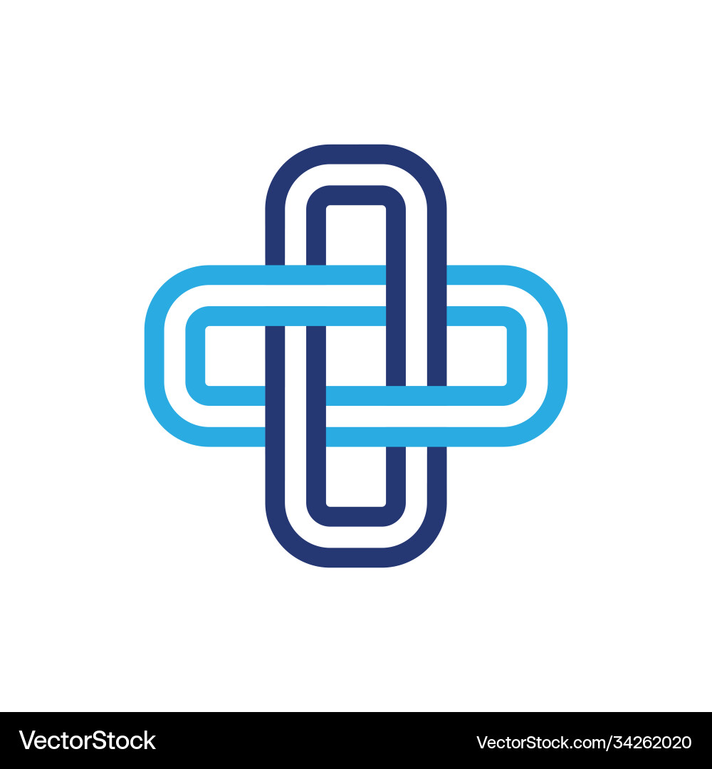 Linked chain plus overlap line symbol logo Linked chain plus overlap line symbol logo vector image