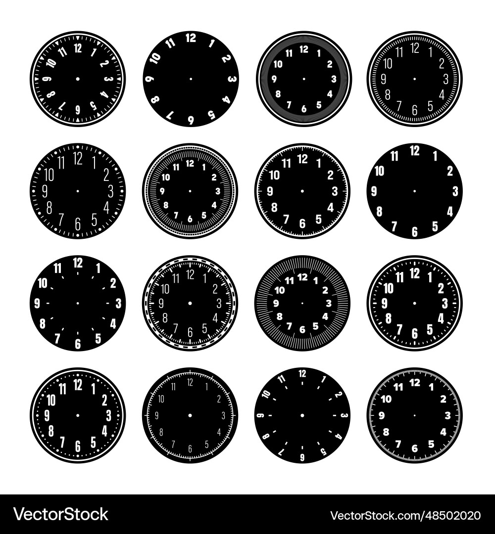 Mechanical clock faces watch dial with numerals Mechanical clock faces watch dial with numerals vector image