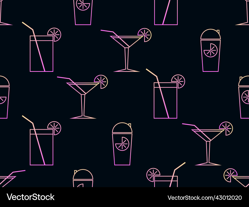 Seamless pattern with cocktail icon in line art Vector Image