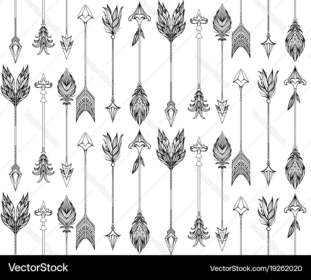 Seamless texture with boho arrows different Vector Image