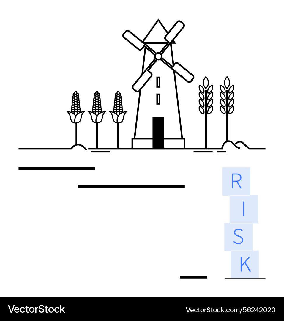 Windmill with crops and stacked risk blocks Windmill with crops and stacked risk blocks vector image