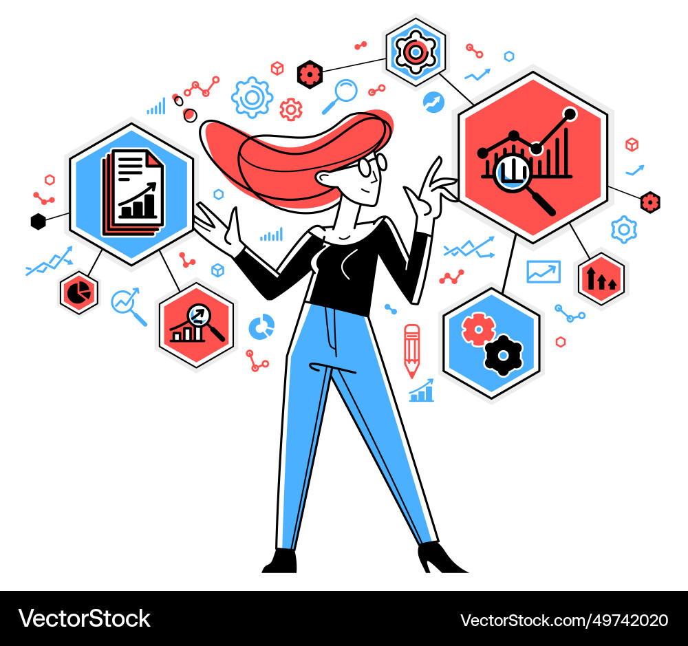 Worker analyzes some data and systematizing Worker analyzes some data and systematizing Vector Image