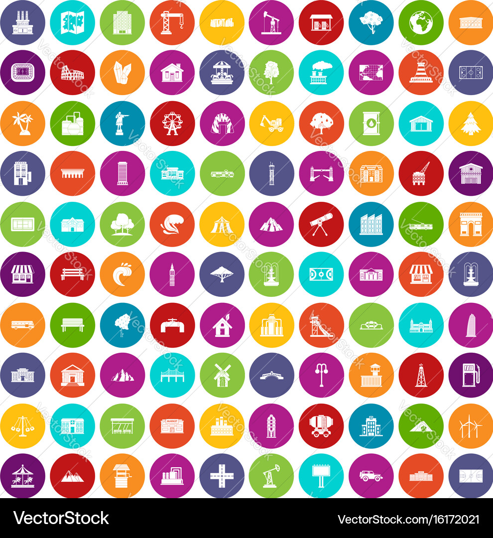 100 landscape element icons set color Vector Image