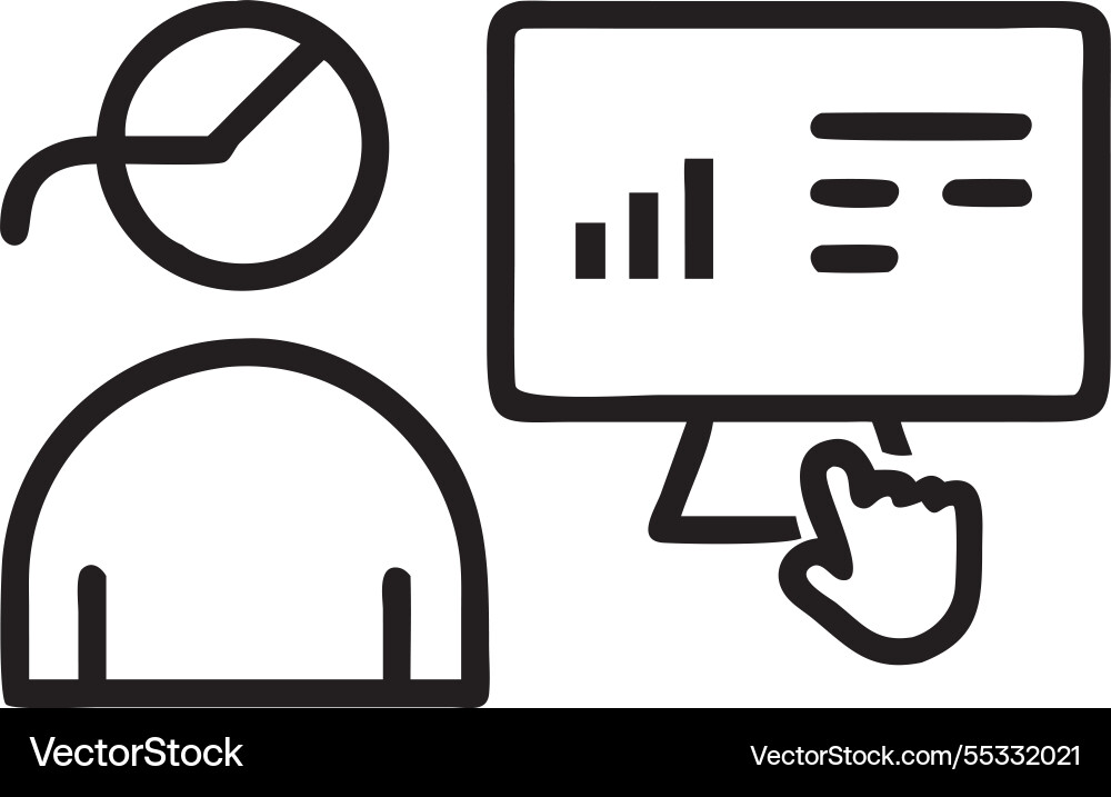 An analyst uses a computer and dashboard for data Vector Image